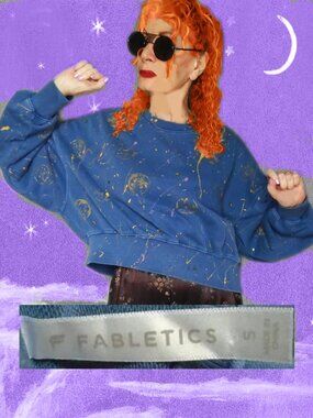 Fabletics Cropped Sweatshirt Oversized! Now OOAK with Celestial Artwork